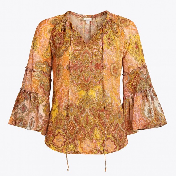 Fig and Flower Tops - Women's Fig and Flower Blouse Size L Yellow Orange Paisley